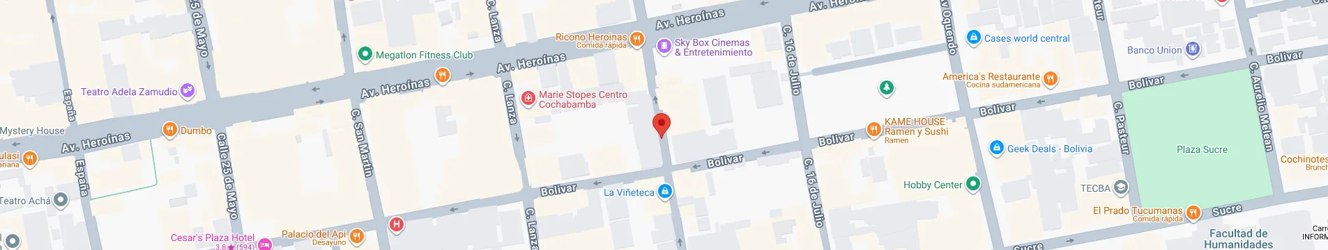 Vista previa de Google Maps: ubicación en calle Antezana, Cochabamba